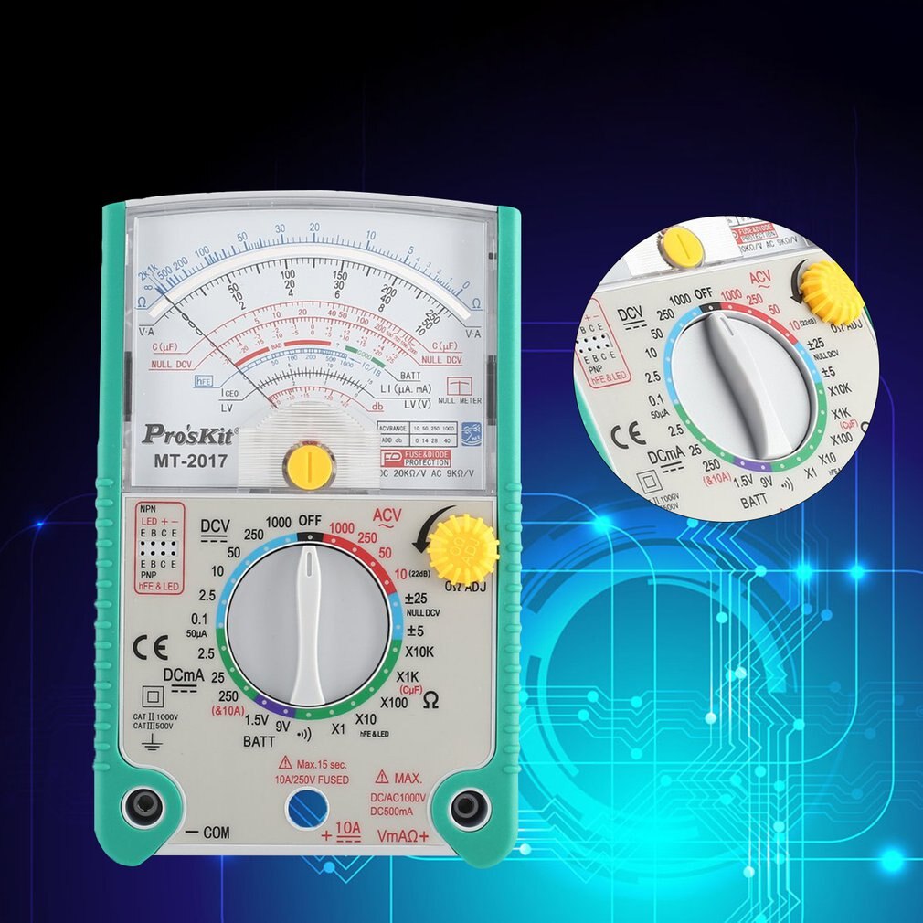 Proskit MT AC/DC Analog Graph Pointer Multimeter Ammeter Resistance Capacitance Diode Volt Amp Ohm Hfe LED Meter Electrical