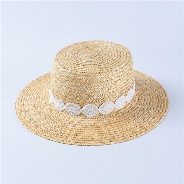 USPOP – chapeau de soleil en paille de blé naturel pour femmes, chapeau de plage à large bord, pare-soleil d'été: WHITE