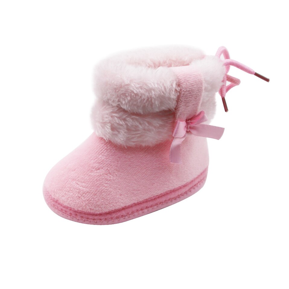 Vinter nyfødte babysko high-top ensfarvet sne støvler manchetter med ærmer plus fløjl tykke bomulds støvler bomuld sko: Lyserød / 0-6 måneder