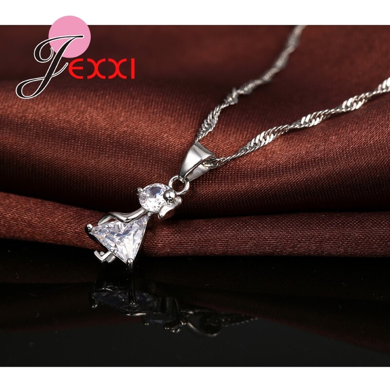 Simple 925 en argent Sterling ensembles de bijoux de mariage zircon cubique CZ cristal danse fille collier boucles d'oreilles ensemble de bijoux