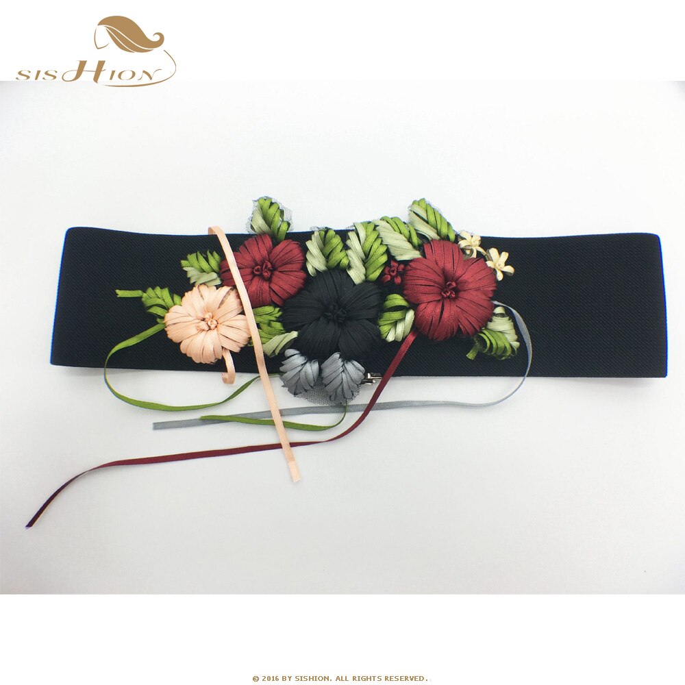 SISHION Embroidered Black Women Belt VD1229 Flower Floral Waist Corset Beautiful Stretch Elastic Waistband Wide: 3