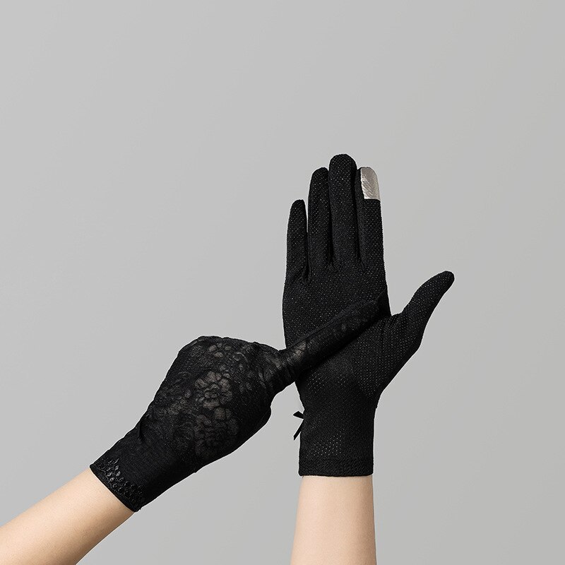 Gants d&#39;été fins en soie glacée pour femmes, dentelle Sexy, écran tactile, protection solaire, gants Anti-UV, antidérapants, fleurs délicates respirantes: 02