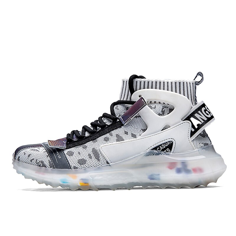 Lente herfst heren sokken hardloopschoenen zwarte jeugd sneaker voor heren hoge sokken heren joggingsneakers heren: Wit / 7