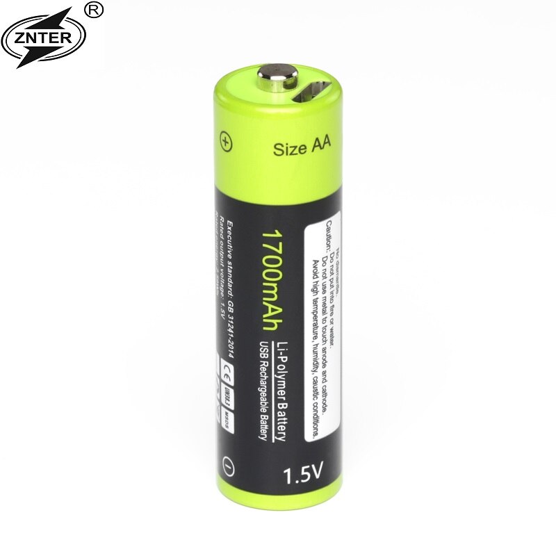 ZNTER AA 1.5 V 1700 mAh Batterij 2/4 pcs USB Snel Opladen Oplaadbare Lithium Polymeer Batterij Opgeladen door Micro USB kabel