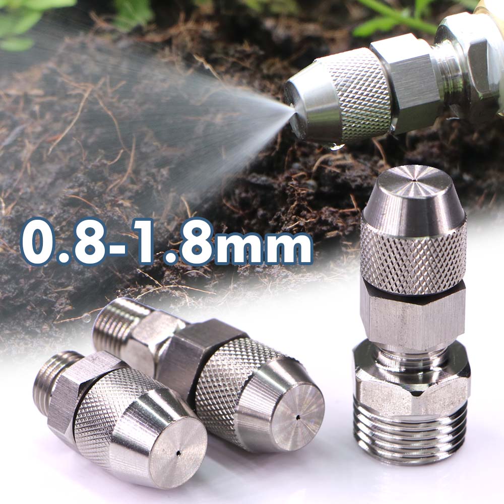 0,8–1,8 mm Nebeldüsen, verstellbares Zerstäubungssprüihr mit 1/4 Zoll 1/2 Zoll Edelstahl-Adapter, Gartenbewässerung, Kühlung, Bewässerung