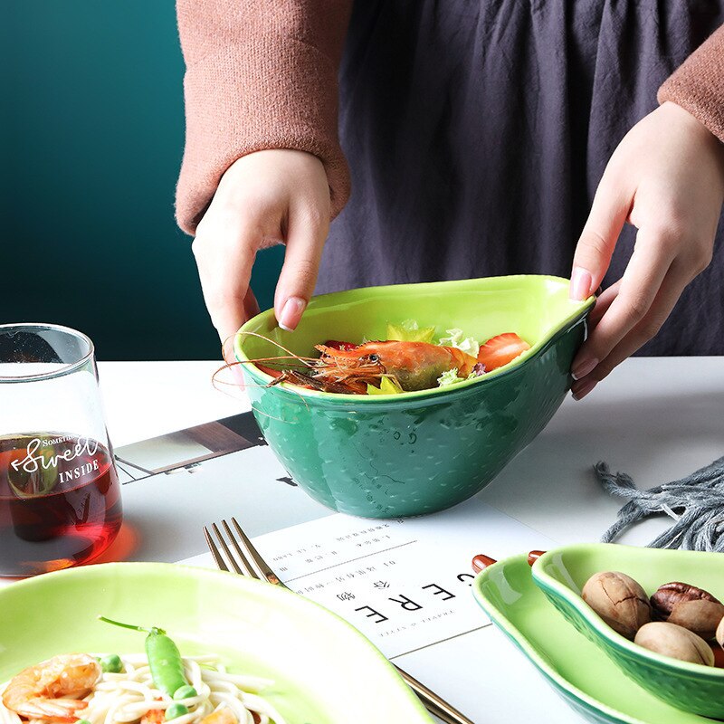Avocado Color Ceramic Dish Salad Bowl Breakfast Cereal Bowl Dish Party Dessert Snack Fruit Dishes Plate Tray Photography Props