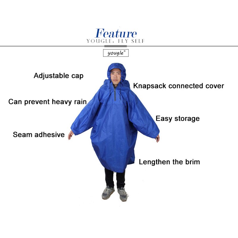 Housse de sac à dos une pièce, imperméable Poncho Cape de pluie en plein air randonnée Camping vestes imperméables unisexe