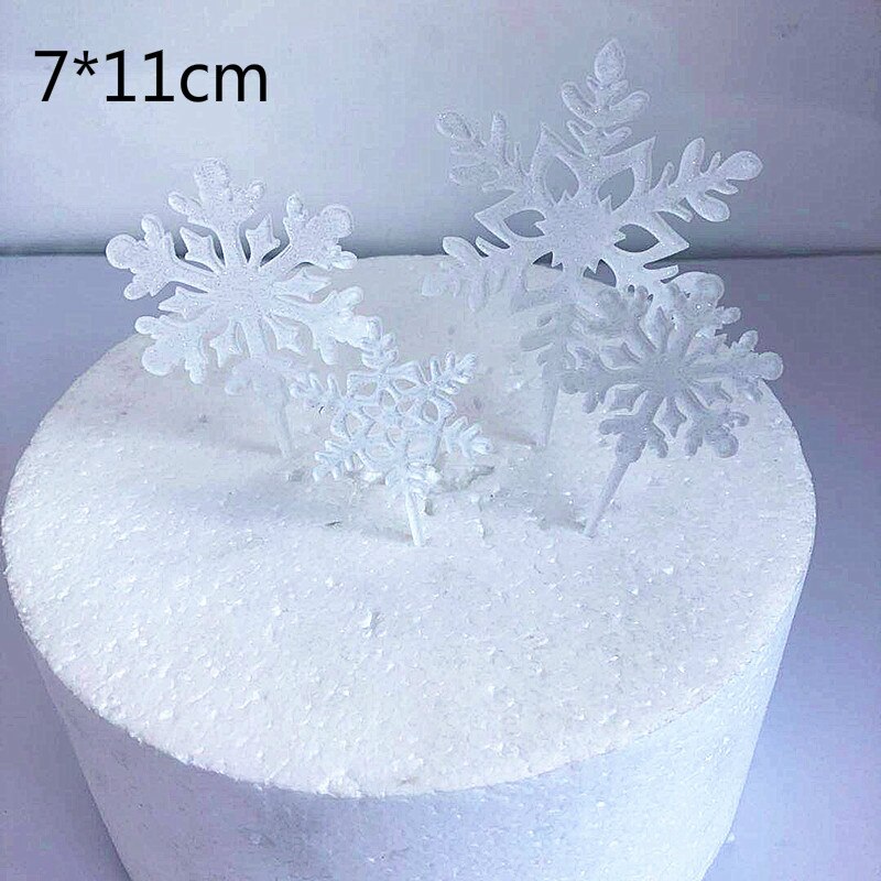 Christmas Winter Snowfake Castle Acrylic Cake Topper Snow Queen Princess Theme Happy Birthay Cake Decoration Party Supplies: 1White4pcs