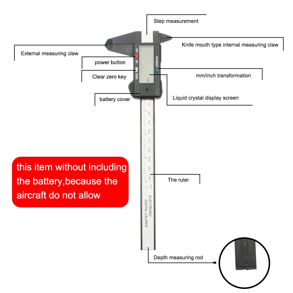 Calibrador Vernier de fibra de carbono electrónica Digital LCD de 100/150mm y 4/6 pulgadas, herramienta de medición, micrómetro, cinta métrica de 1m