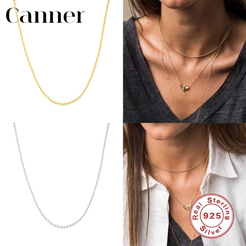 Inmaker 925 Sterling Zilveren Choker Kettingen Voor Vrouwen Eenvoudige 2.0Mm Kralen Sleutelbeen Ketting Kettingen Fine Sieraden Joyero Kraag W5