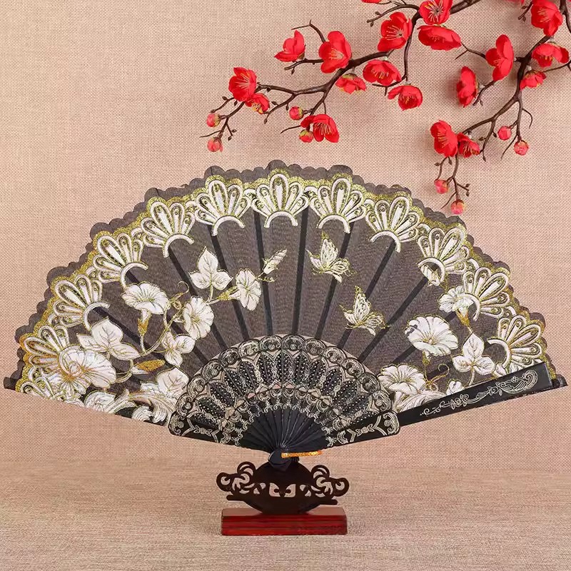 Éventail pliant imprimé de fleurs, éventails à main pour peinture et dessin, éventail décoratif de danse de Style chinois, décoration de maison pour fête de mariage