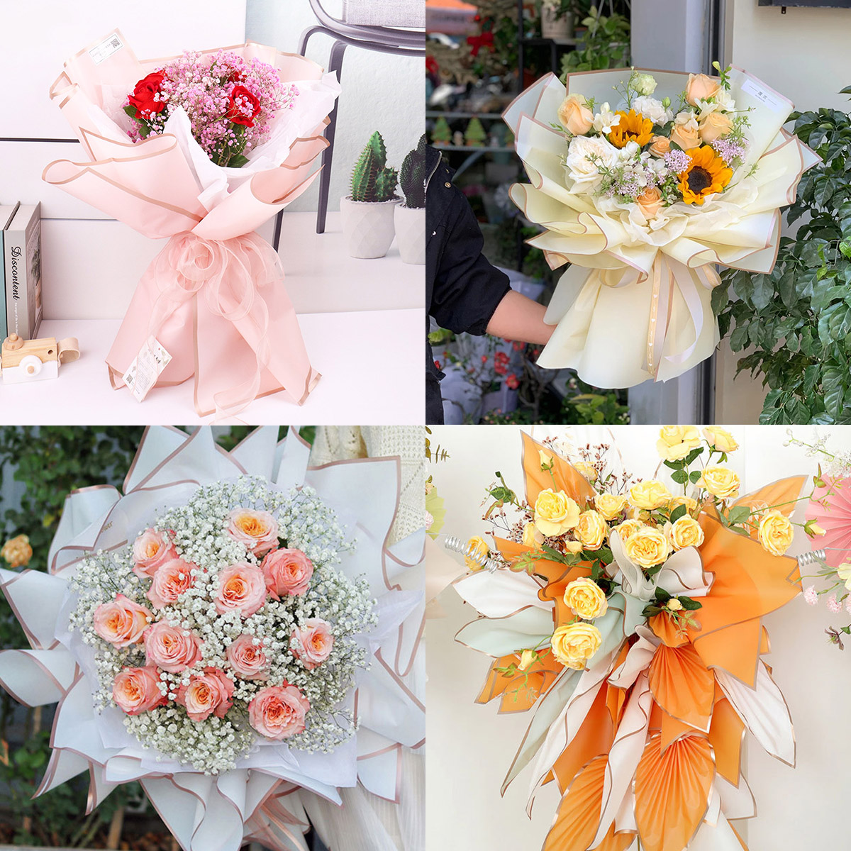 20 Stuks Plastic Boeket Inpakpapier Kleur Waterdicht Gouden Rand Jelly Film voor DIY Bloemen Party Thuis Verpakkingsbenodigdheden