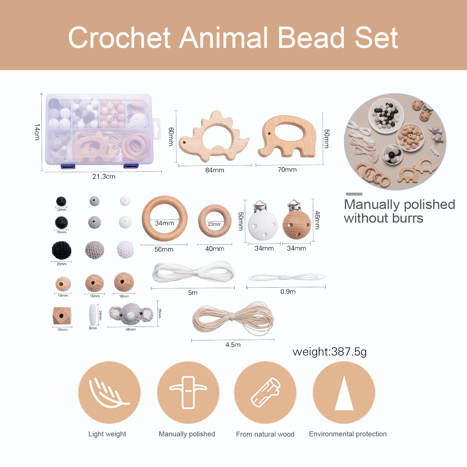 Crochet Animal Silicone Bead Set for Baby Rattle Accessories DIY Jewelry Set Crochet Beads Handmade Baby Toys Kit