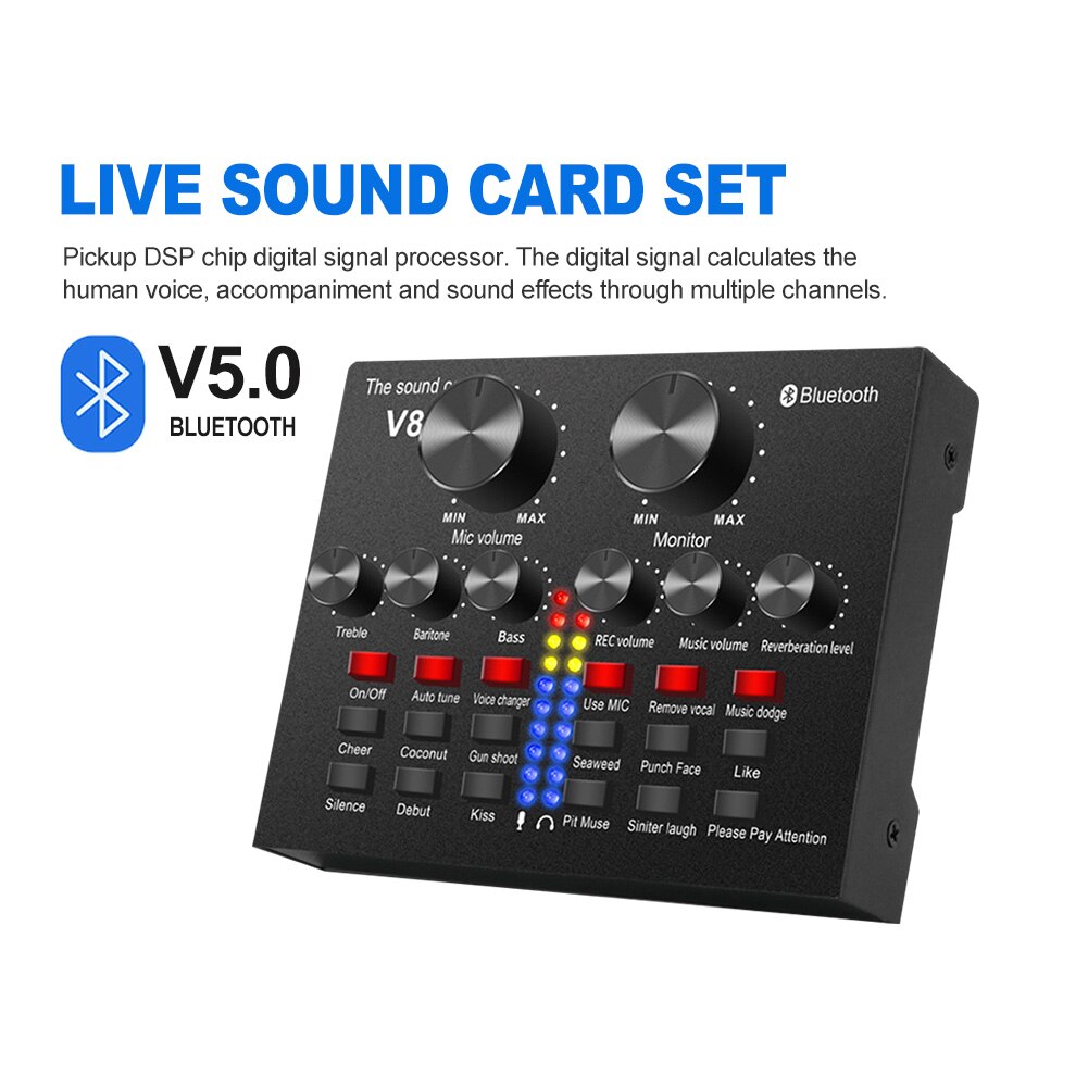 Computer External Sound Card Voice Mixer Wireless Noise Reduction Live Multiple Effects Sound Card Bluetooth-compatible 5.0