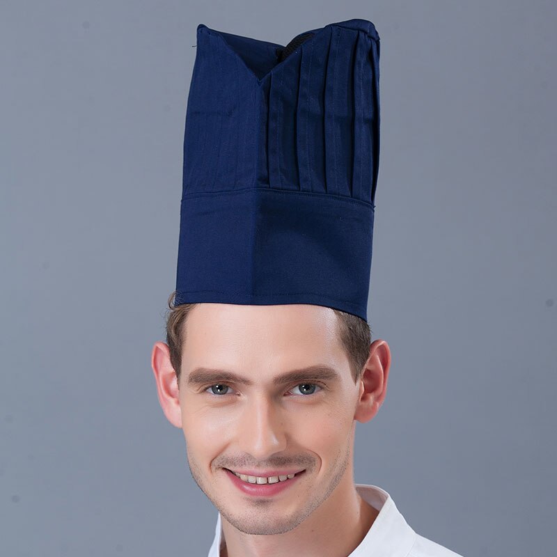 Casquette de cuisine pour hommes et femmes, chapeau de Chef en tissu à carreaux, solide, noir, rouge, blanc: Blue 30cm