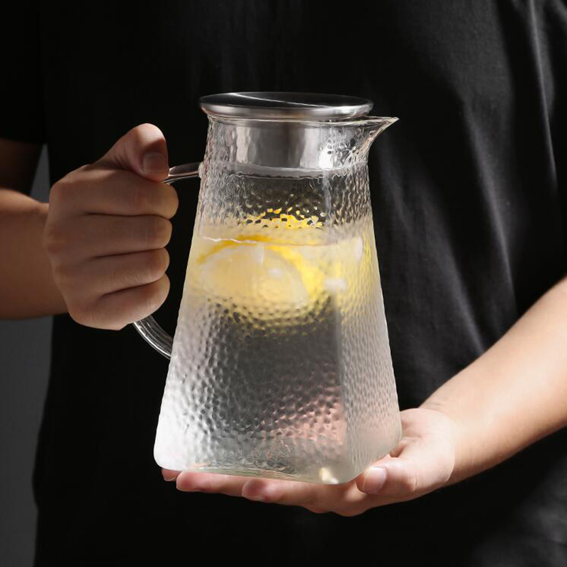 Glaskanna kallvattenflaska hamrad fyrkantig högtemperaturbeständighet uppvärmningsbar 1800ml 1500ml 1200ml 1000ml