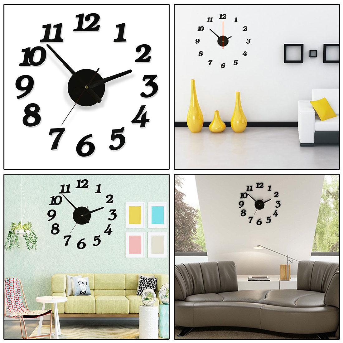 3d diy klok zelfklevende stickers voor een moderne muur met cijfers en cijfers voor een kamerinterieurdecoratie.