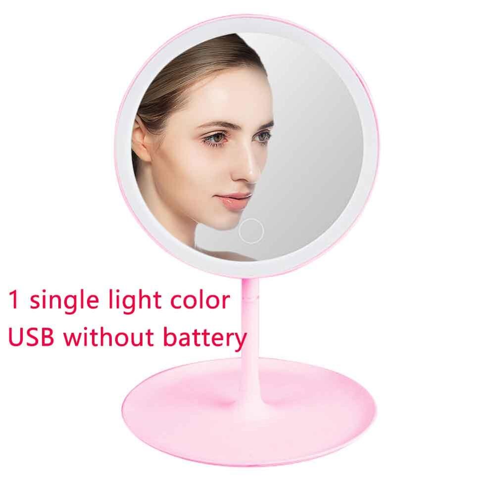 Espejo de maquillaje redondo con luces LED para mujer, iluminación de aumento de 360, espejo cosmético con luz nocturna: USB no battery pink