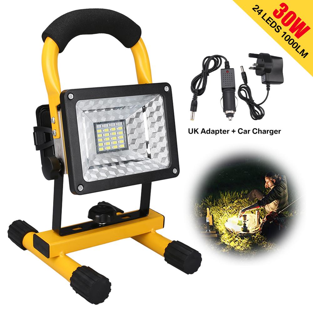 30W LED Portable Rechargeable Floodlight Waterproof Spotlight Battery Powered Searchlight Outdoor Work Lamp Camping Lantern: A1 UK Plug 30W