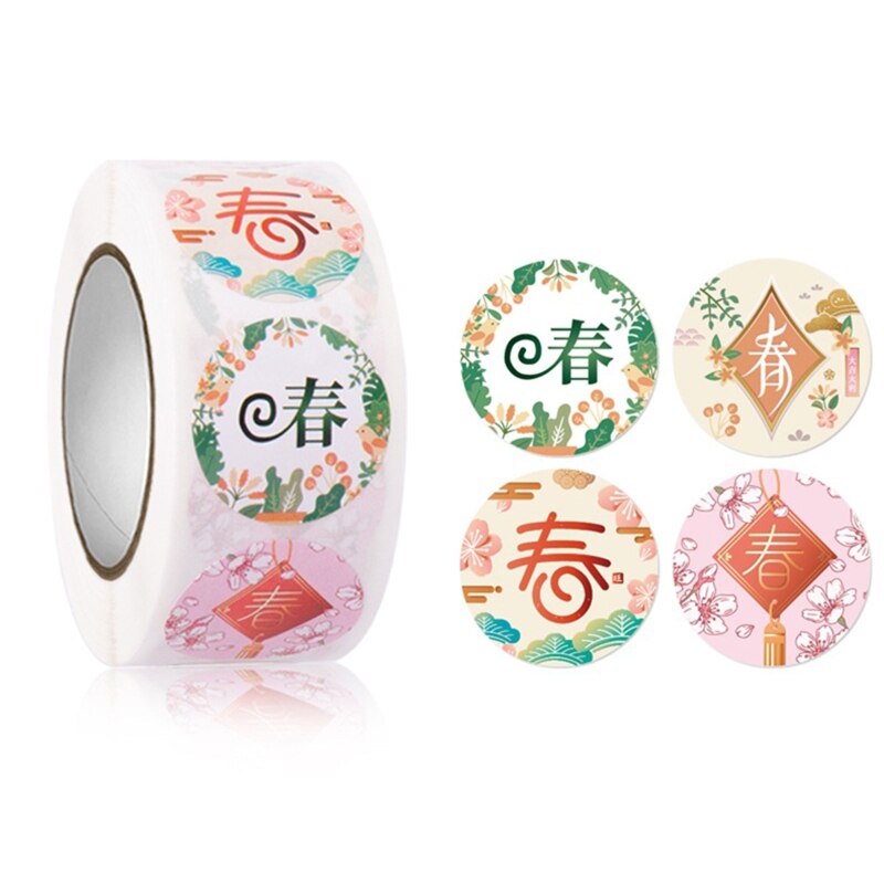 500 Pieces/Roll 2022 Year Stickers Chinese Fu Character Sticker Candy Label Stickers Cards Envelope Sealing Stickers