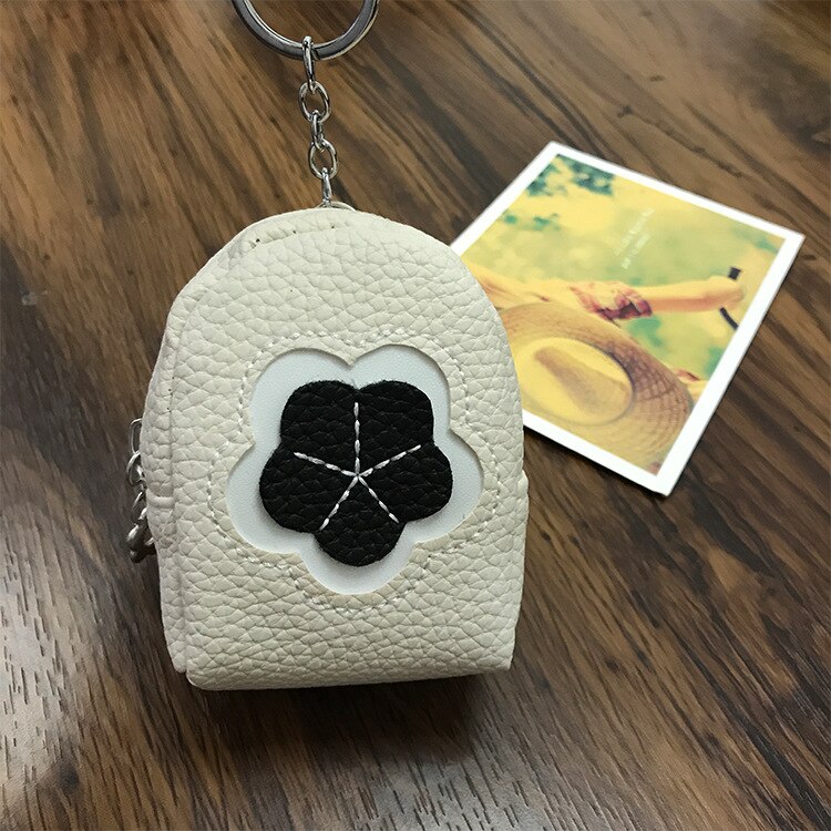 Mini vintage pu læder nøgle tegnebog kvinder nøglering dækker lynlås nøgletaske taske mænd nøgleholder husholderske nøgler arrangør 30: Hvid