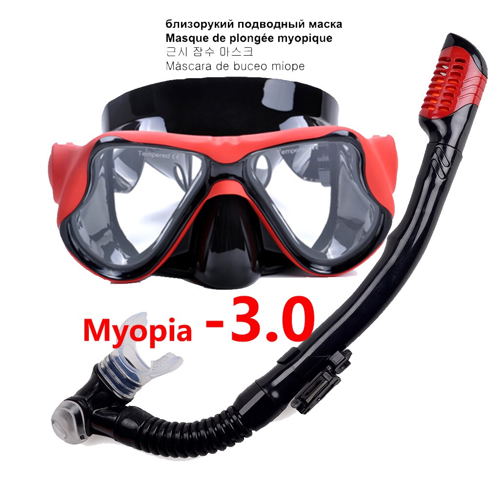 Myopia Diving mask Snorkeling Set nearsighted swimming goggle short sighted nearsightedness -1.5 to -6.0: Red Myopia -3.0