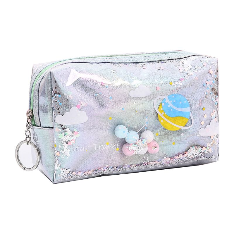 Lovely Large Quicksand Planet Pencil Case Leather Pen Box Makeup Bag Girls 090F: Dark Grey