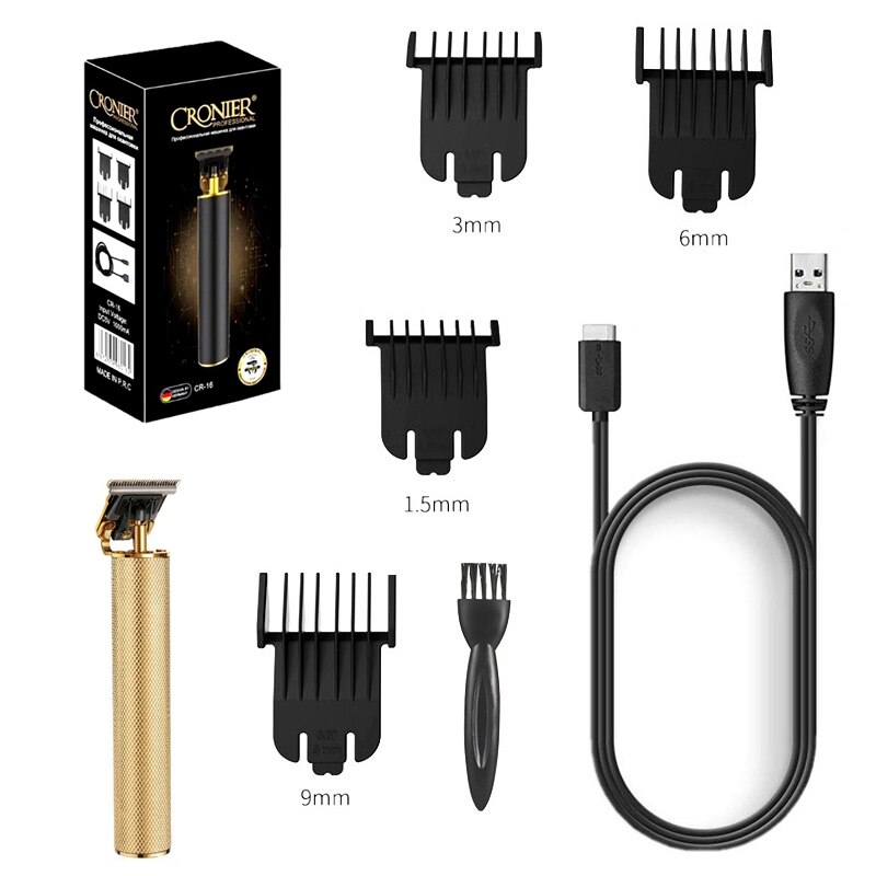 Män kraftfull trådlös efterbehandling hårtrimmer laddningsbar hårklippare skäggtrimmer usb hårskärmaskin: Guld-