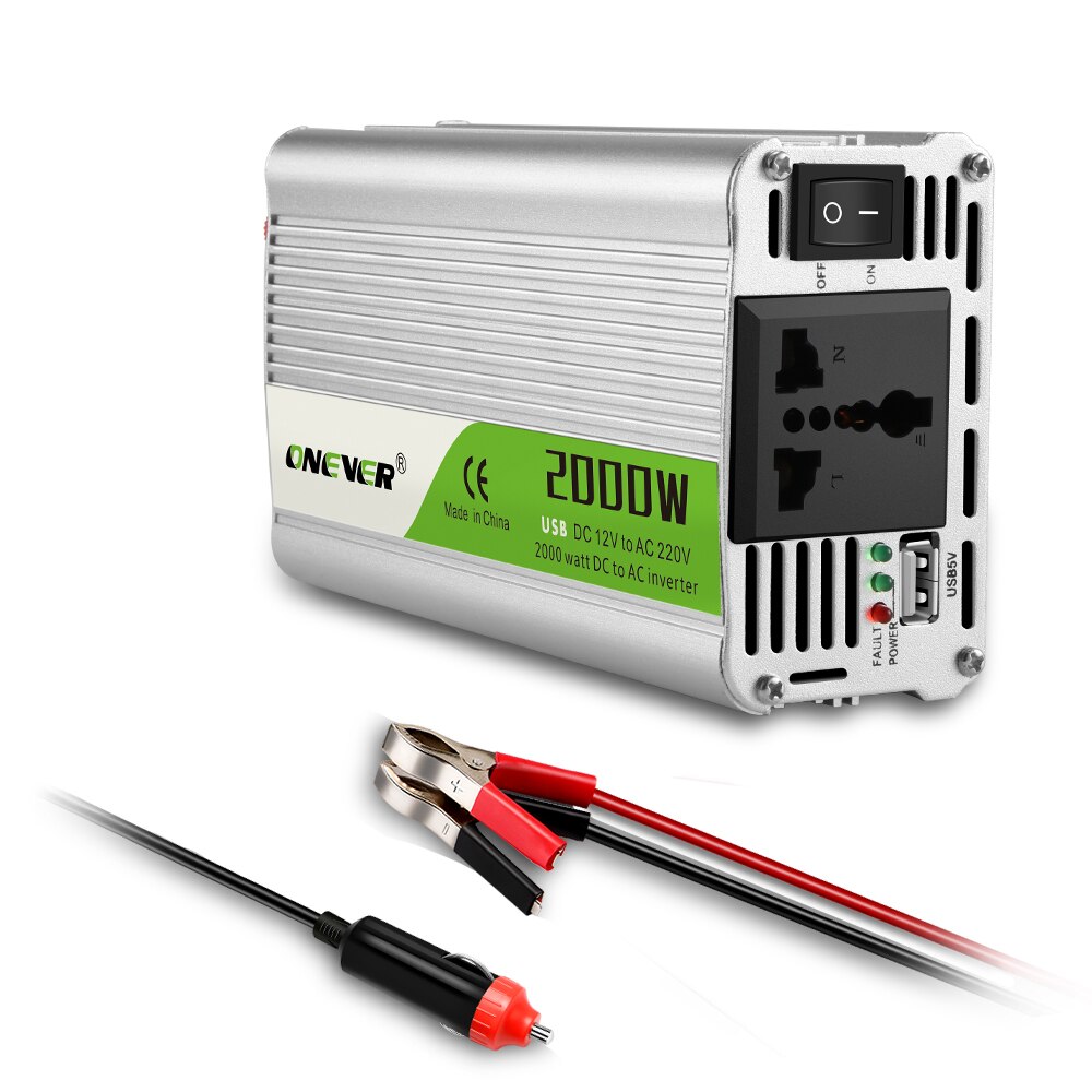 2000W Inverter convert DC 12V to AC 220V / USB DC 5V Power Converter Booster with 1 English/Spanish/Italian/French user manual