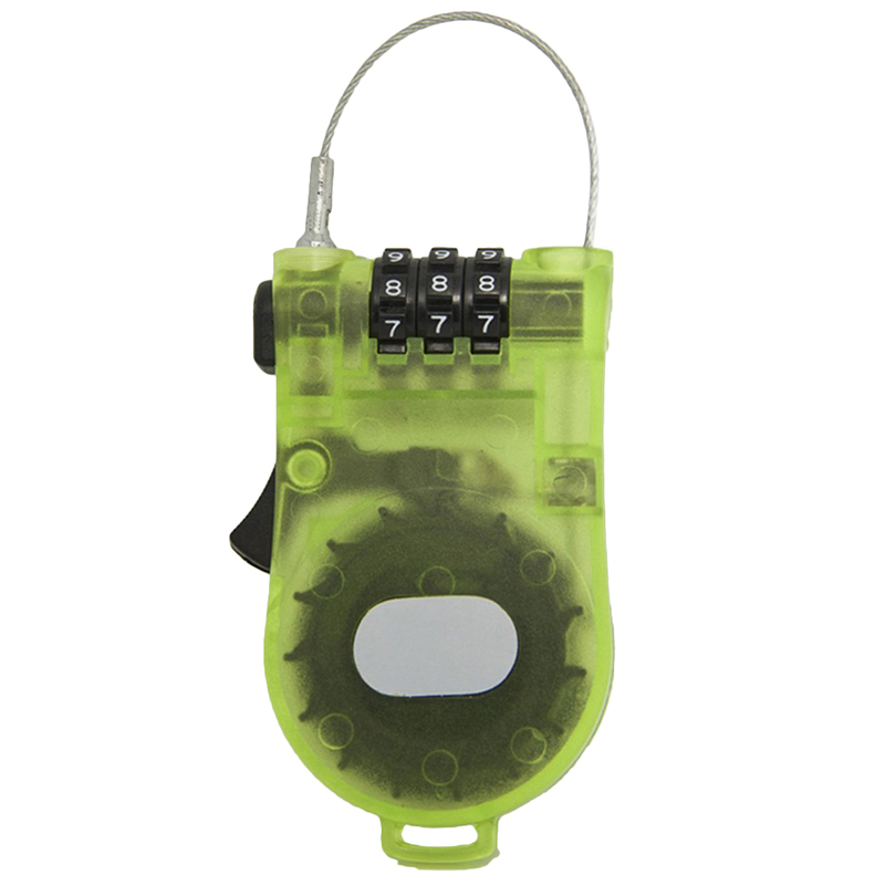 1 Pc Retractable Combination Cable Code Lock Helmet Luggage Safety 3 Digit padlock Bicycle Rock Password Lock: Light Green