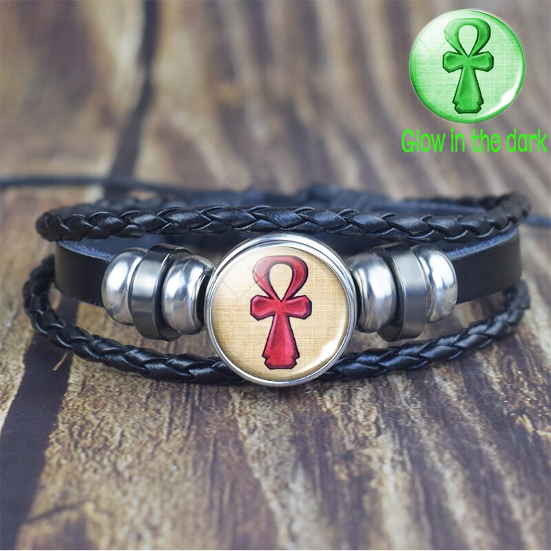Pulsera de Ankh egipcio que brilla en la oscuridad, brazalete Punk Vintage Antiguo Egipto Anubis Scarab diosa, pulseras multicapa, joyería de amuleto: as show 9