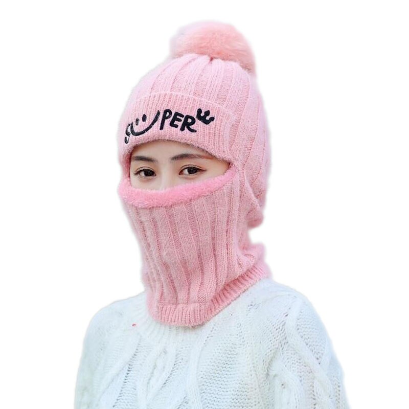 Kvinders hatte uld balaclava ansigtsmaske hatte kvinder hue dobbeltbrug hat ørebeskyttere strik hatte vinter tørklædedragter fortykkelse