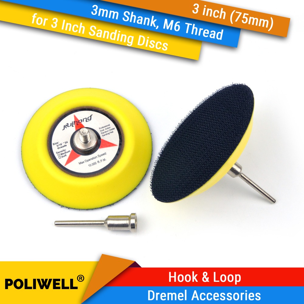 3 Inch(75mm) Back-up Sanding Pad 3mm Shank M6 Thread for 3&quot; Hook&amp;Loop Sanding Discs for Random Orbital Dremel Tools Accessories
