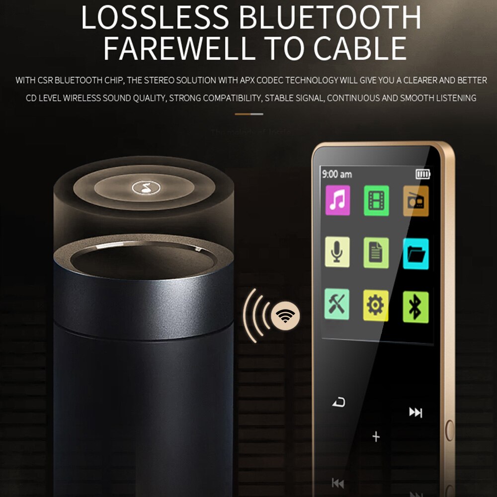 MP4 Player with Bluetooth Speaker Touch key 16GB-128GB HiFi Portable Walkman with FM Radio Recording Music Player