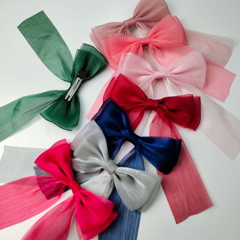 Leuke Meisjes Crystal Mesh Streamer Haar Bogen Op Alligator Clip Prinses Strik Haarspeld Terug Hoofd Haarspeldjes School Hoofddeksels