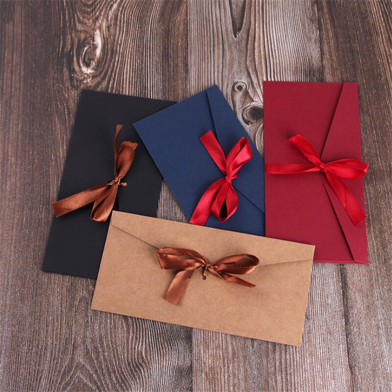 Bowknot Ribbon Pearl Paper Card Envelopes Large Kraft Envelopes for Wedding Invitation Postcard Cards 1PC