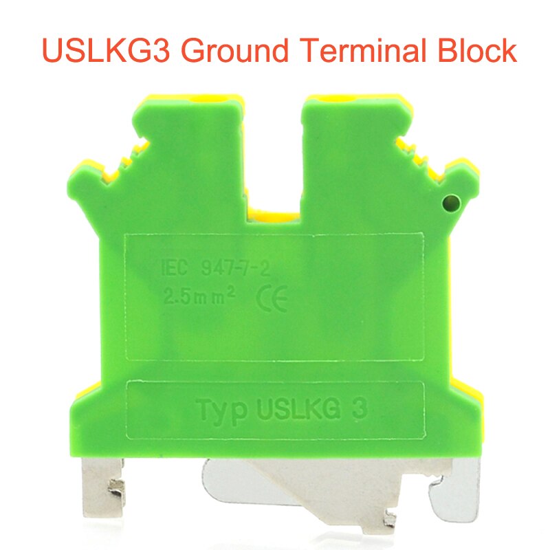 10/5Pcs Din Rail Schroef Aarding Terminal Blok USLKG2.5/3/5/6/10/16/35 Uk Morsettiera Geel Groen Grond Draad Connector Messing
