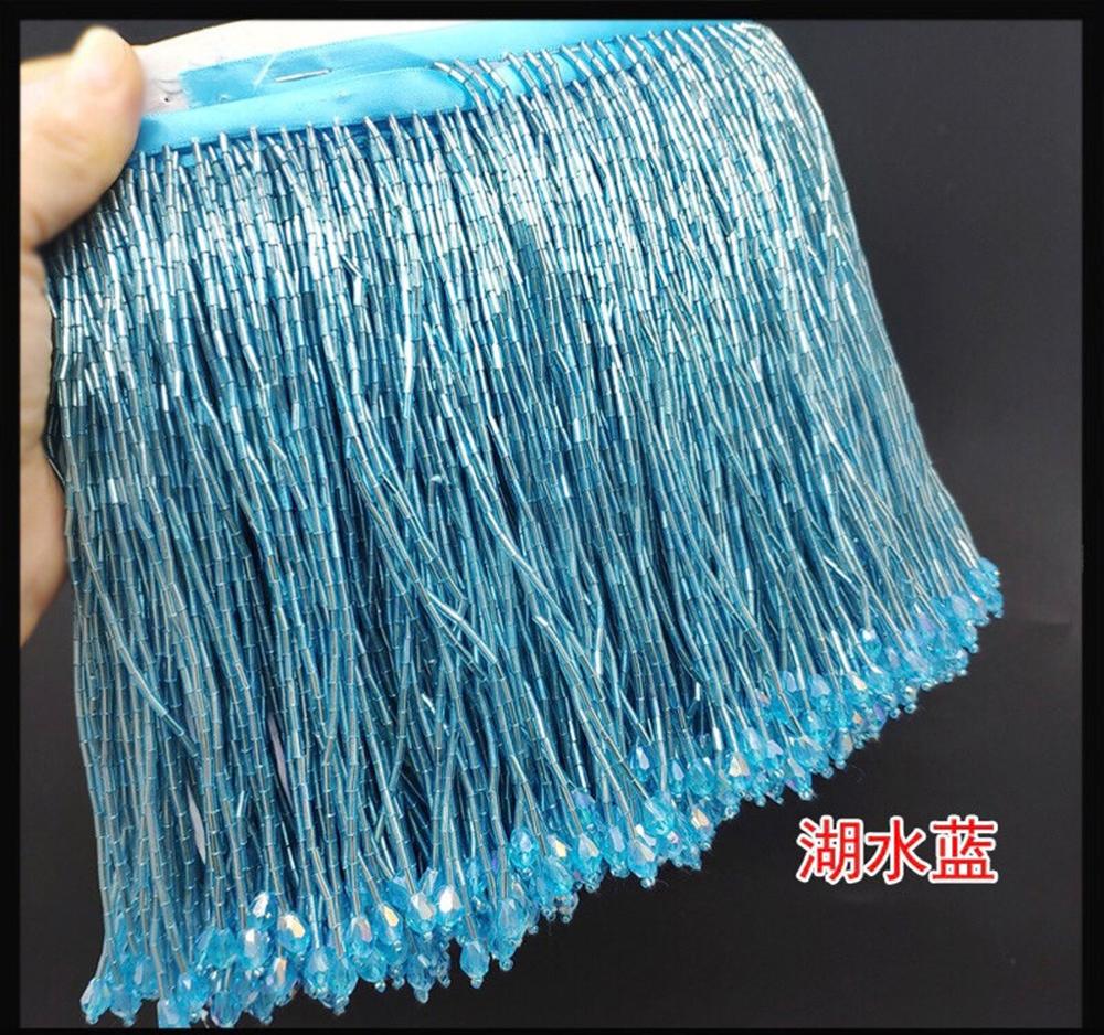 beaded fringe trim glass seed bugle tassel trim for dance costume, haute couture dress trimming, beading fringe