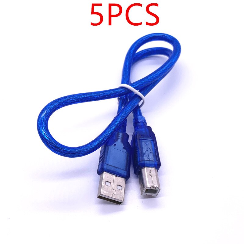 5x Transparent Blue 50cm USB 2.0 Printer Cable Type A Male To Type B Male Dual Shielding High Speed