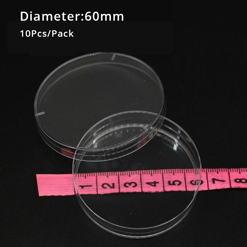 Platos de Petri de plástico estériles con tapas, 10 piezas, 90x16mm, para plato de laboratorio, platos de Petri de levadura bacteriana: 60mm