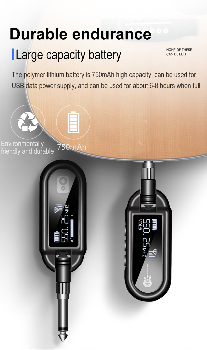 M02 Wireless Guitar Receiver And Transmitter Adjustable Frequency UHF Recharged For 30 Meters Long Distance Adapter