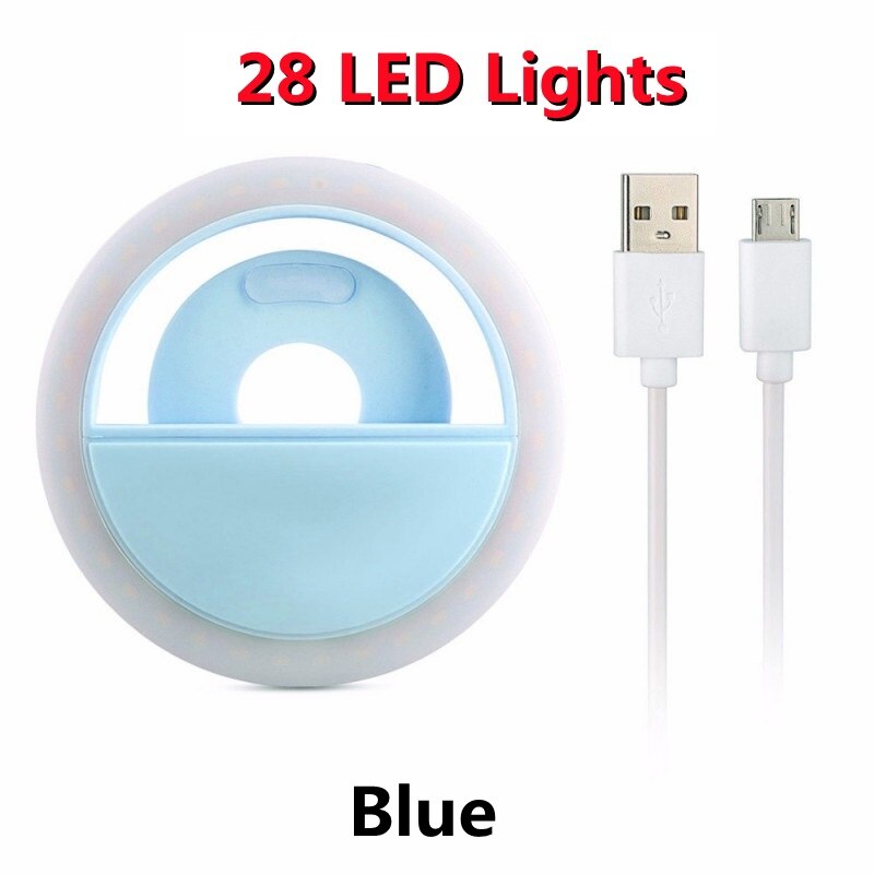 LED Ring Flash Universal Selfie Light LED portatili per telefoni cellulari lampada per Selfie anello luminoso Clip per iPhone 13 X XR Samsung: Blue 28 lights