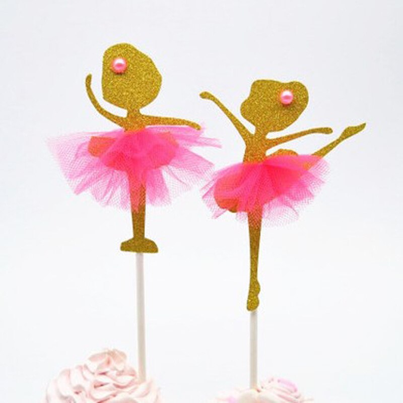 2Pcs/set Cute Gold Silver Glitter Dancing Girl Ballerina Cake Cupcake Toppers Cake Picks Wedding Birthday Party Cake Decoration: red