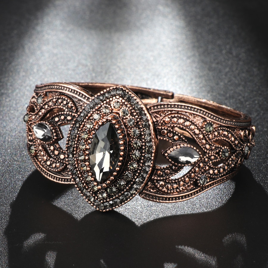 Kienl krystal blomst kvinder armring antik guld farve charme vintage manchet armbånd tyrkisk tilbehør