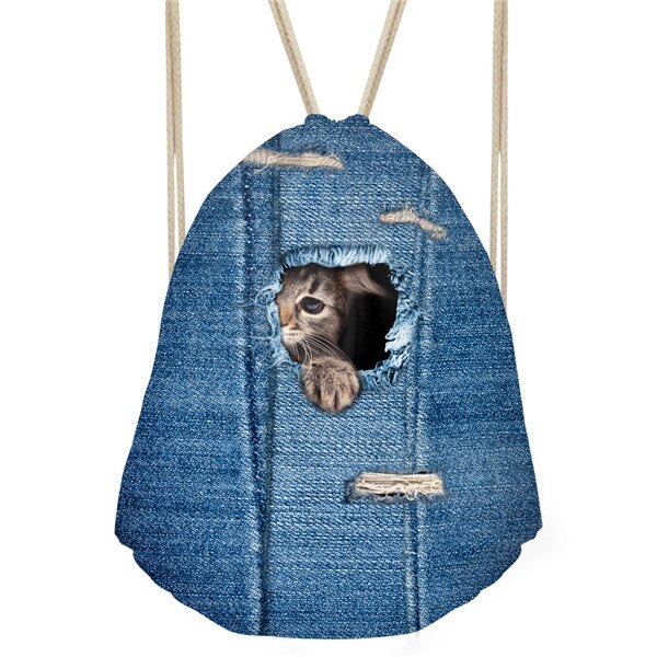 FORUDESIGNS Kleine Frauen Kordelzug Nette 3D Cowboy Haustier Katze Hund Kinder Schule Rucksack Männer Tasche Mochila mujer: H316Z3