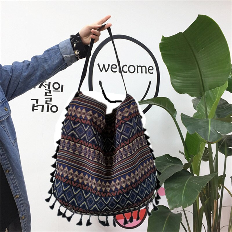 Vintage Bohemian Mode Tas Vrouwen Handtas Tas Kwastje Geen Voering Met Binnenzak Etnische Stijl Schoudertas Onderarm Tassen