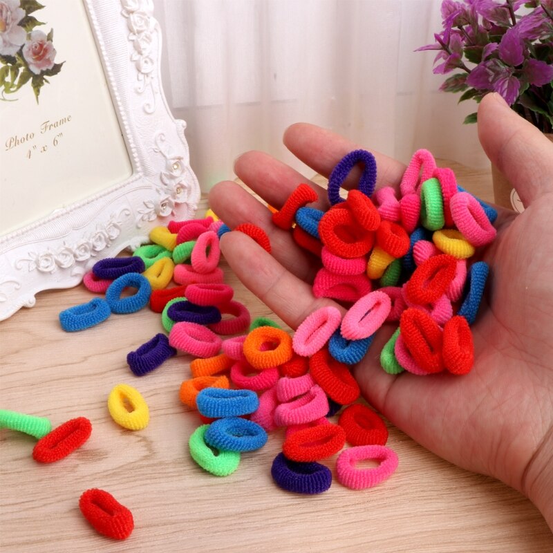 100Pcs Kids Girl Colorful Elastic Hair Tie Children Hair Tie Small Towel Ring Band Rope Ring Band Ponytail Holder