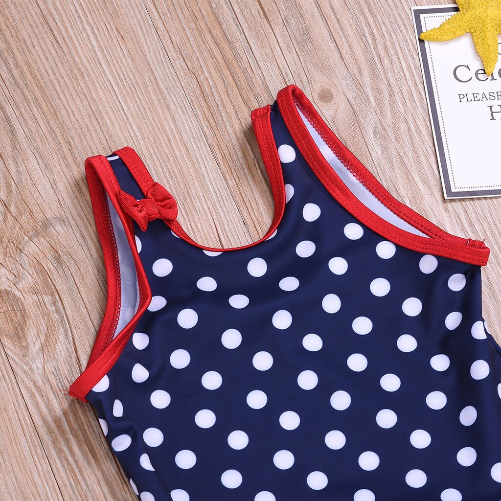 One-Piece Swimsuit for Girls Polka Dot Print Ruffle Bowknot Sleeveless Bikini Beachwear Cute Bathing Children's Swimsuit
