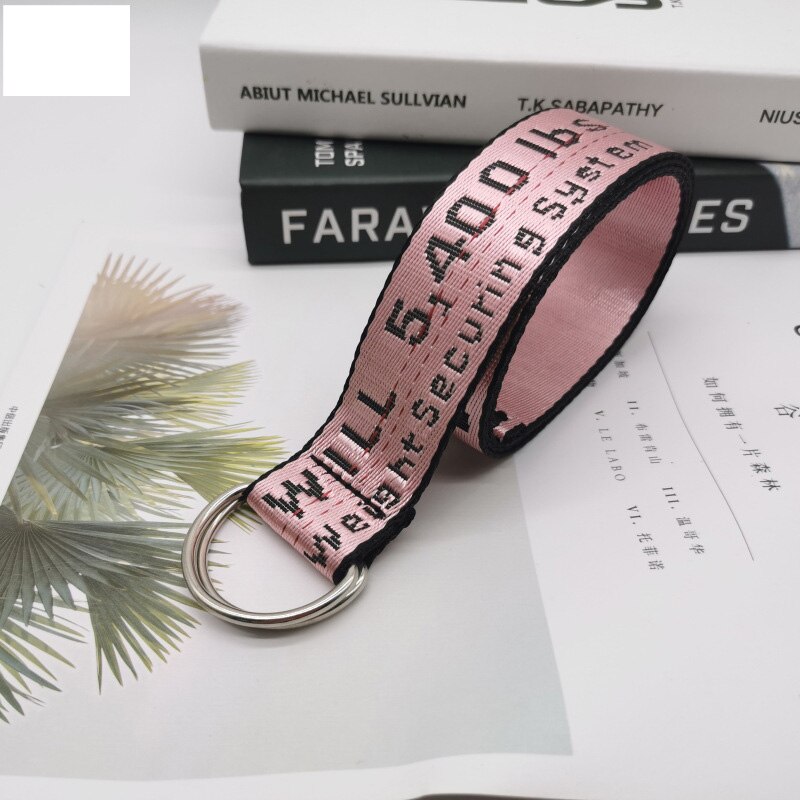 Ceinture en toile à boucle Double D unisexe, lettre punk style pour adolescent, large et longue sangle de taille, pantalon en jean pour adulte: pink