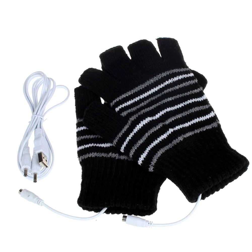 USB Heating Gloves Hand Warmer USB Glove Outdoor Ski Skating Sports Finger Warm Gloves Unisex Keyboard Work Fingerless: Black